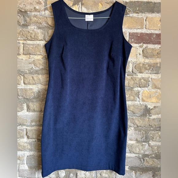Vintage navy faux suede sleeveless shift dress 10P - Picture 8 of 8